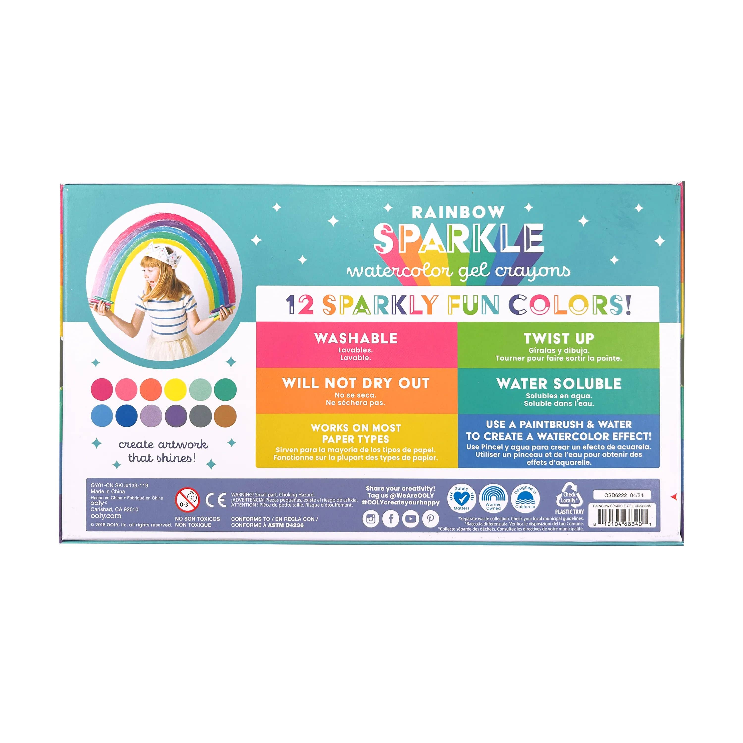 Rainbow Sparkle Metallic Watercolor Gel Crayons (Set of 12)