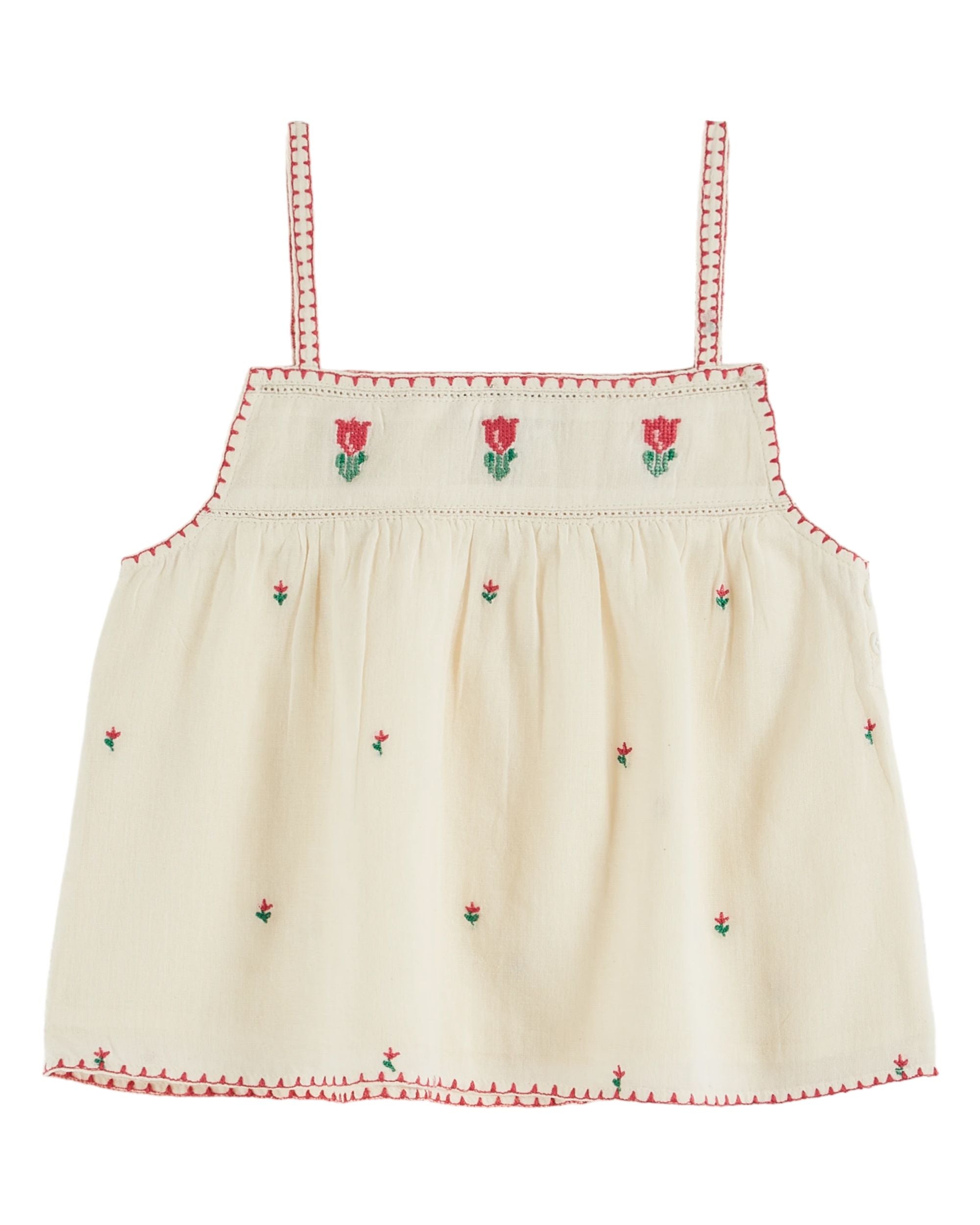 Embroidered Tulip Strap Top